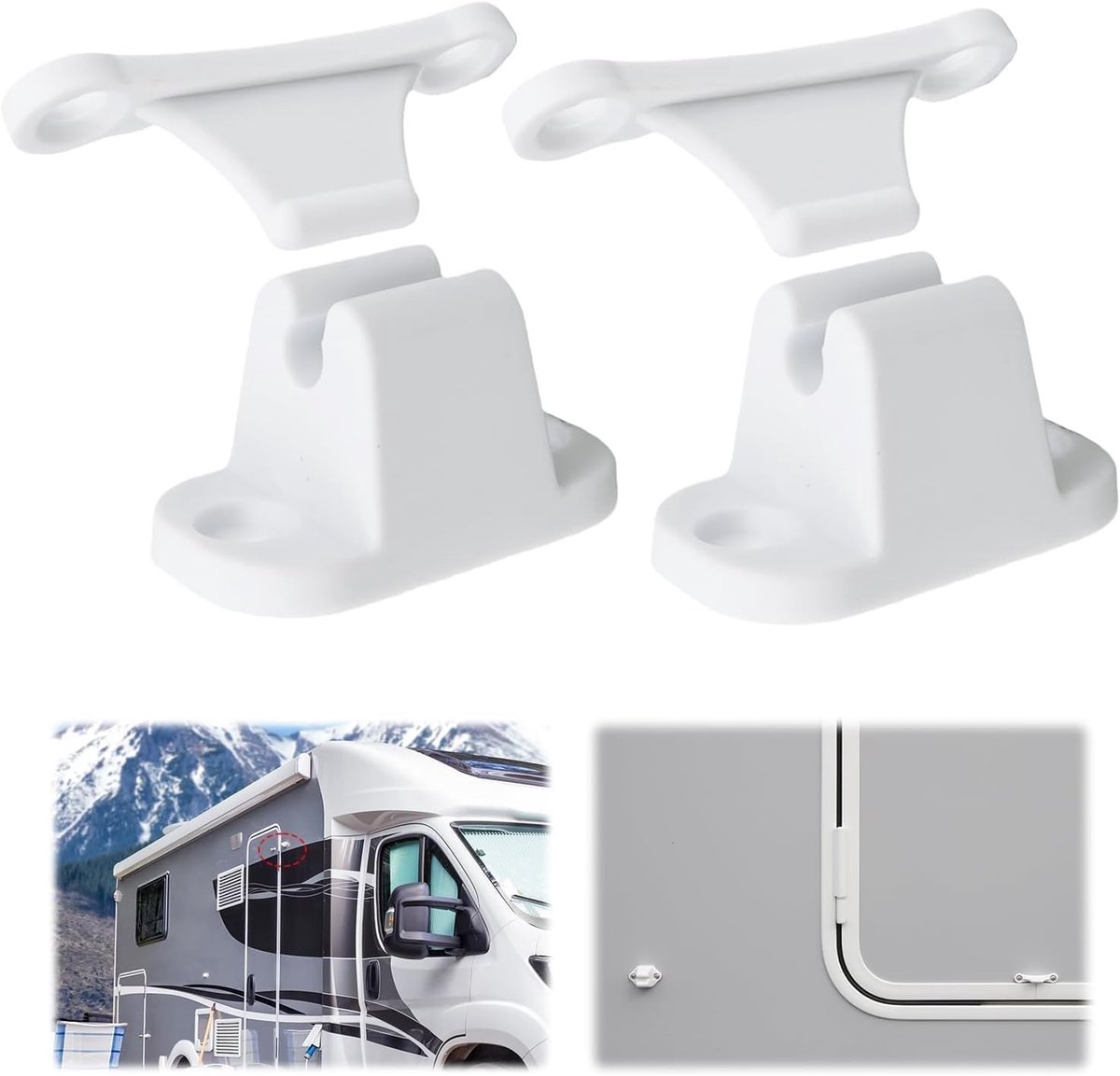 Deurvastzetter voor Caravan - Wit - 35 mm-48 mm Afstand tussen Gaten - Kunststof Deursluiting voor Camper Accessoires