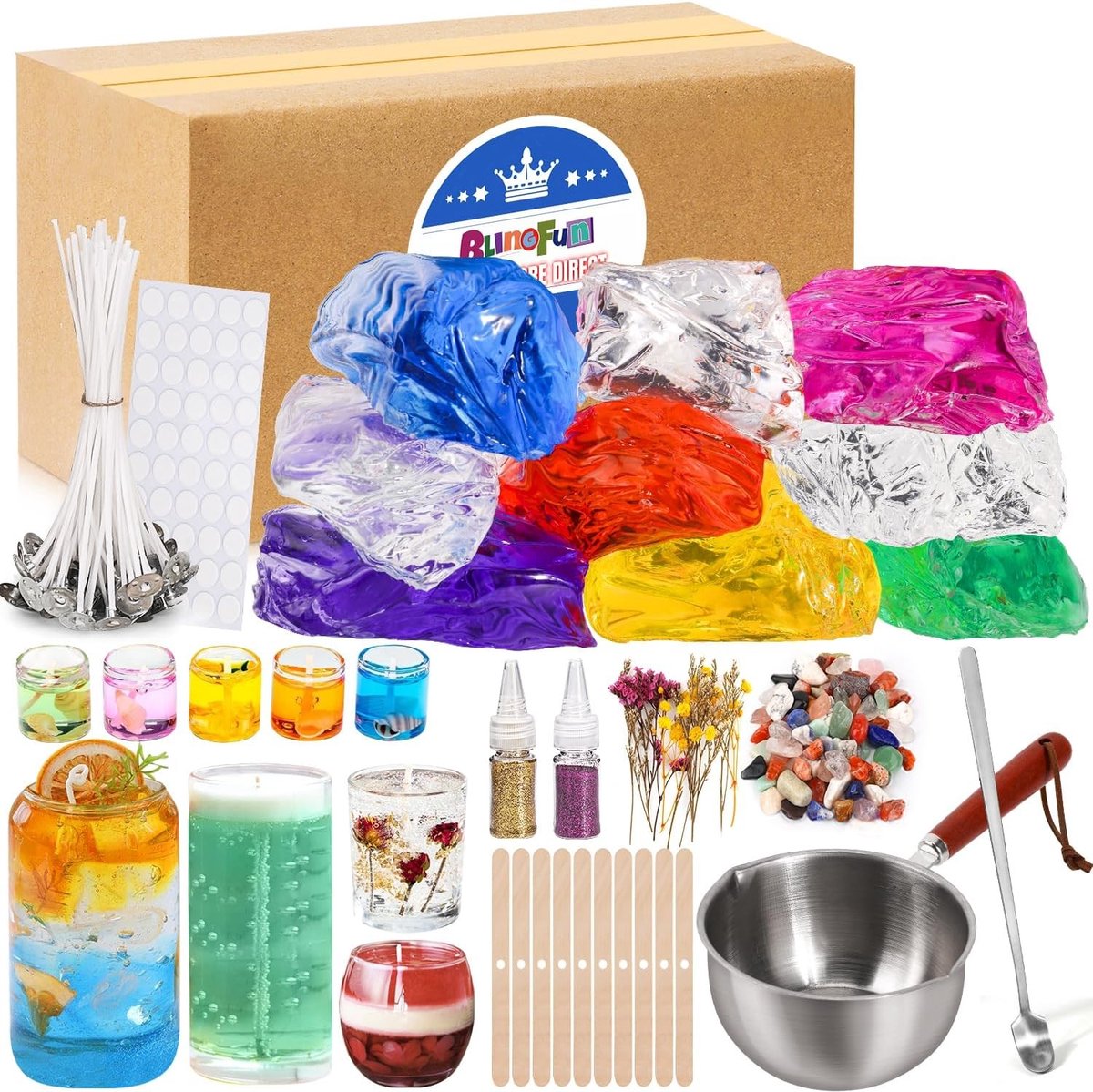 Kaarsenmaakset - Multicolor - 900 g - Jelly Was met Lonten en Accessoires - Voor Creatieve Doe-het-zelvers