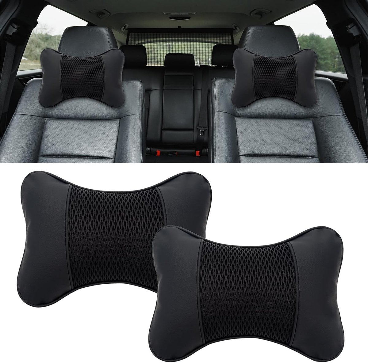 Autostoelkussen volwassenen - Zwart - 28 x 18 cm - Ergonomische Neksteun - Voor Auto