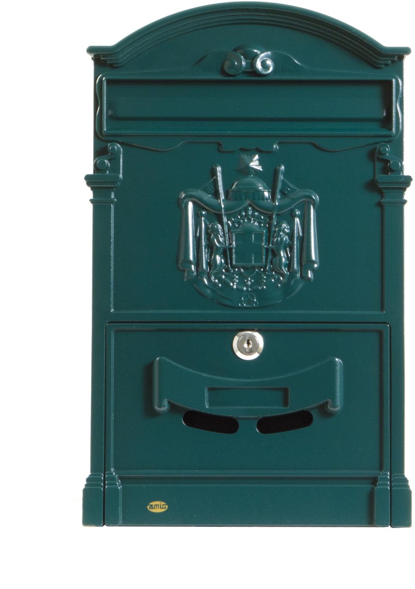 Famanu – Klassieke buitenbrievenbus voor muren, hekken of balustrades, 40,5 x 25,5 x 8,5 cm, aluminium, groen, inclusief schroeven