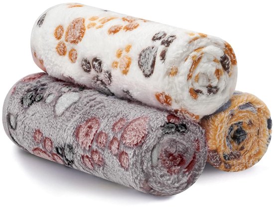 Famanu – Huisdierdeken set van 3 stuks, wasbaar en warm, pluche honden- en kattenbedekking, zachte slaappads voor kleine en middelgrote huisdieren (76 x 52 cm
