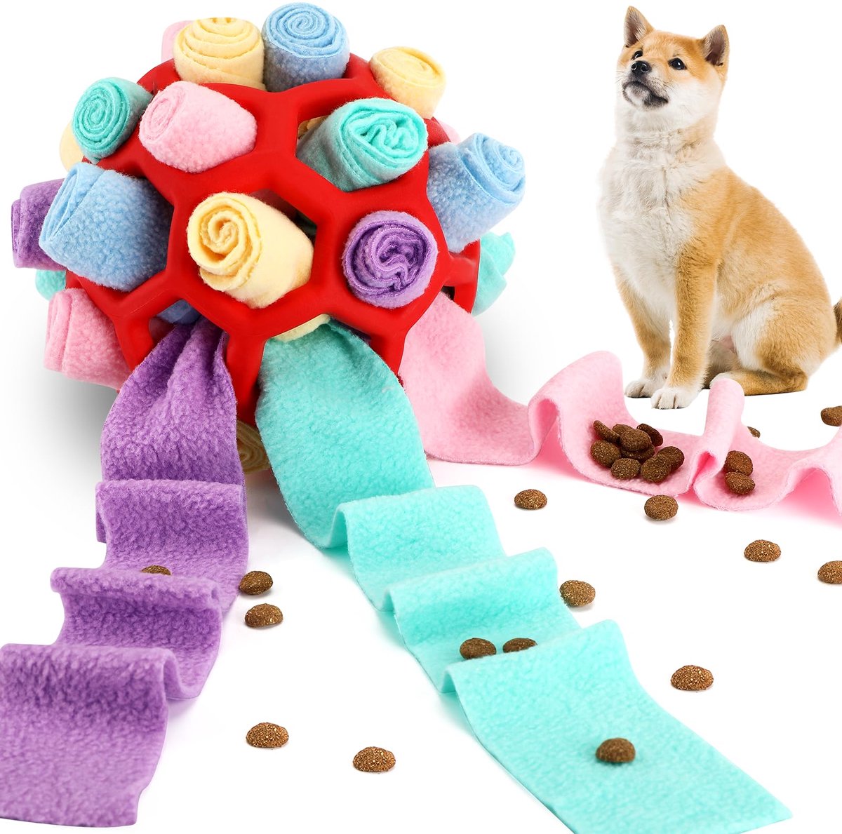 Famanu – Interactieve snuffelbal voor honden, snuffelmat en snuffelspeelgoed met snacks voor kleine en middelgrote honden