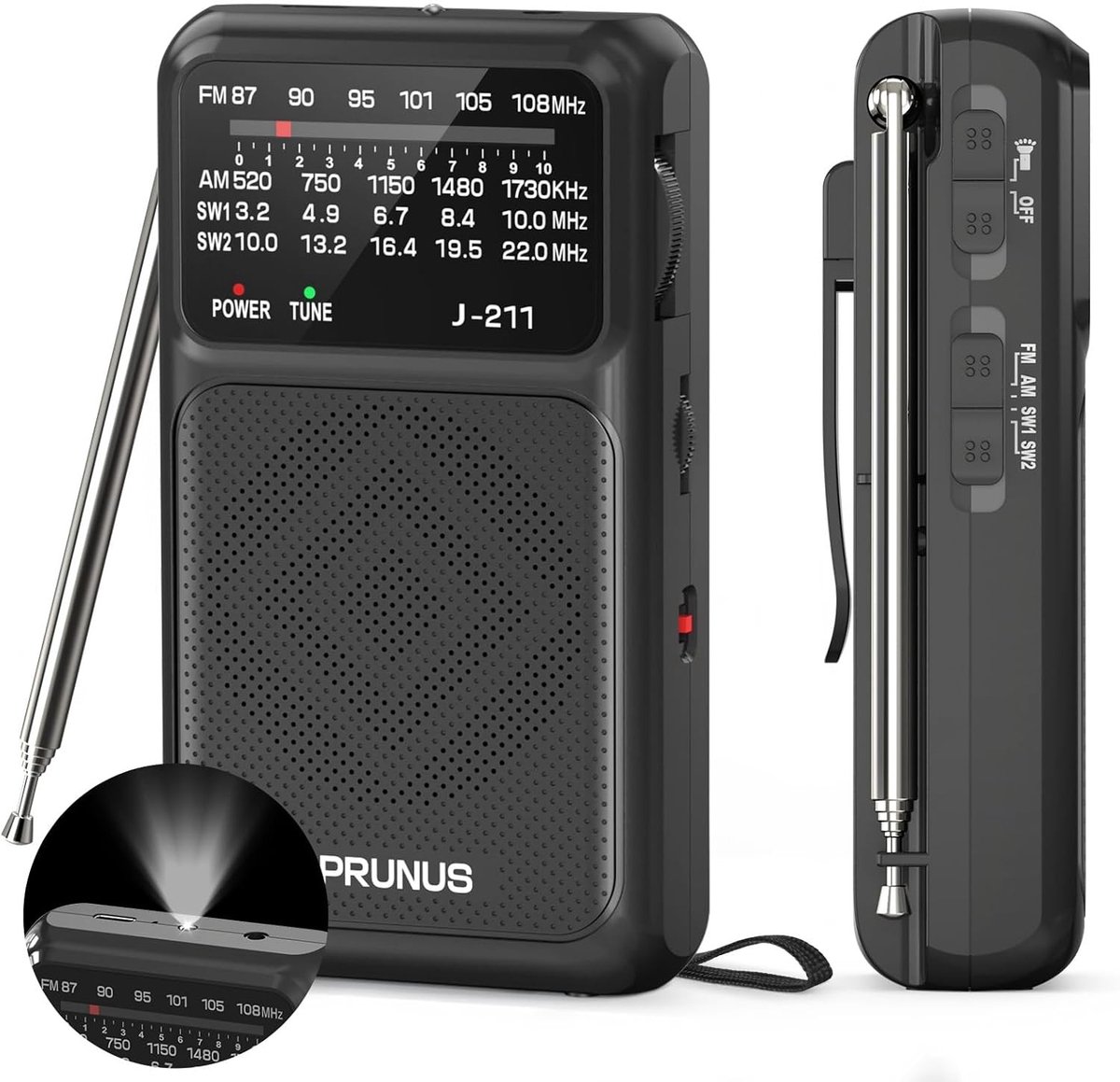 Mini Draagbare Oplaadbare Radio - Zwart - 12,7 x 7,3 x 3,4 cm - Compacte Radio met Riemclip en USB-C Opladen - Voor Senioren