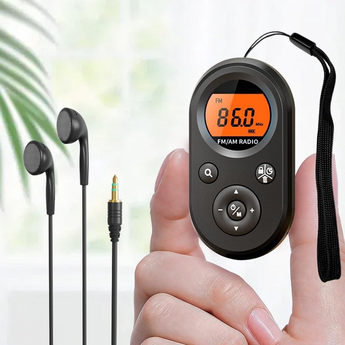 Draagbare AM FM Radio - Zwart - Mini Opladenbare Transistorradio met Lanyard - Voor Reizen en Kamperen