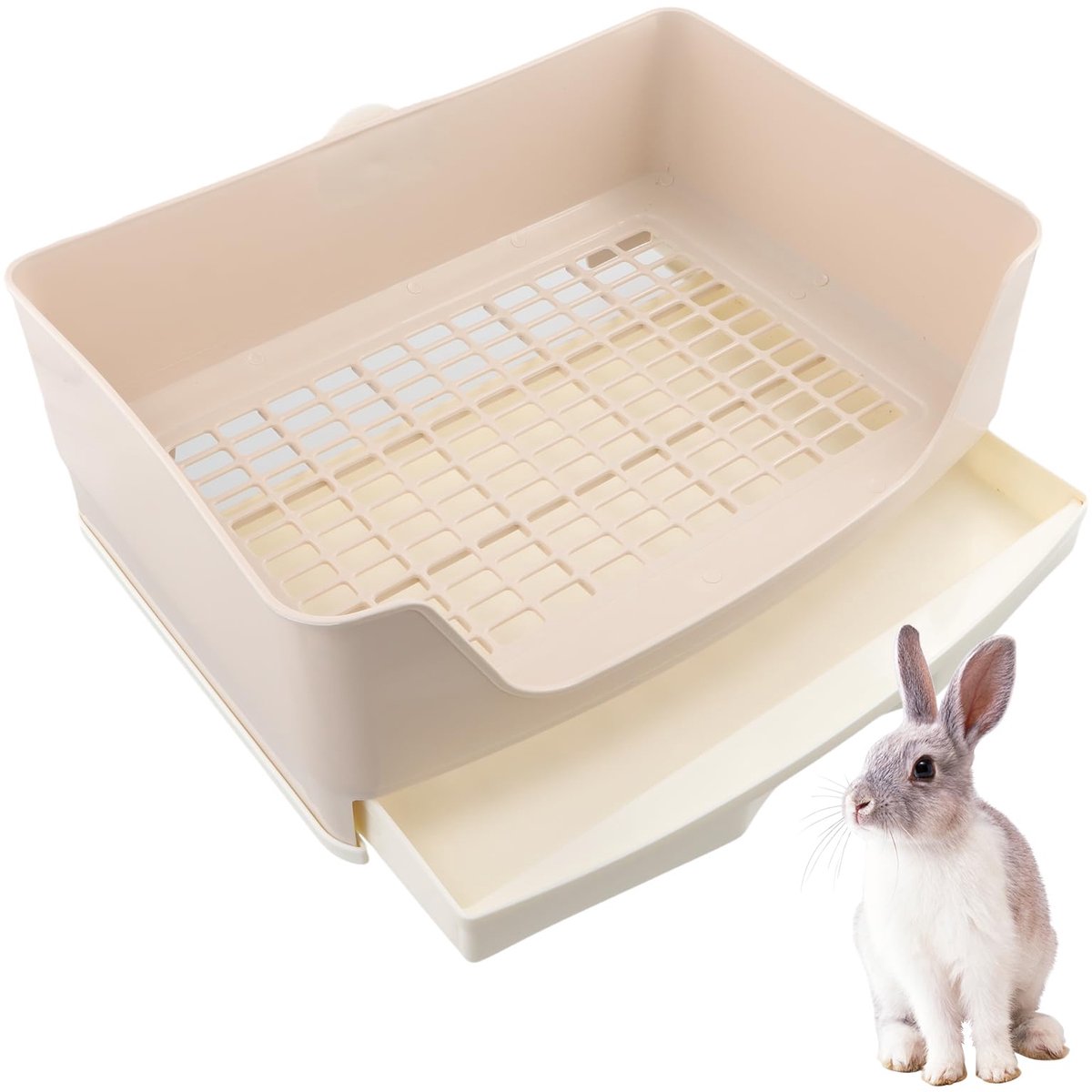 Famanu – Kattentoilet voor konijnen en katten, grote kattenbak met lade, trainingstoilet voor konijnen en cavia’s, afmetingen 40 x 30 x 16 cm