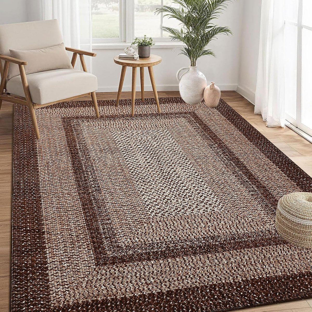 Vloerkleed Modern Geweven Gabion Bruin 160x230 cm Fluweel Polyester TPR Opvouwbaar