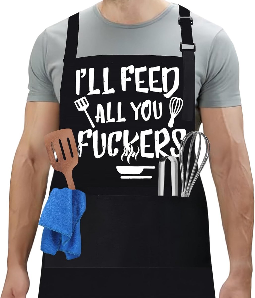 Grappige Waterdichte Keuken Schort voor Mannen en Vrouwen met Drie Zakjes, Verstelbaar BBQ Schort voor Koken en Grillen in de Keuken of Restaurant