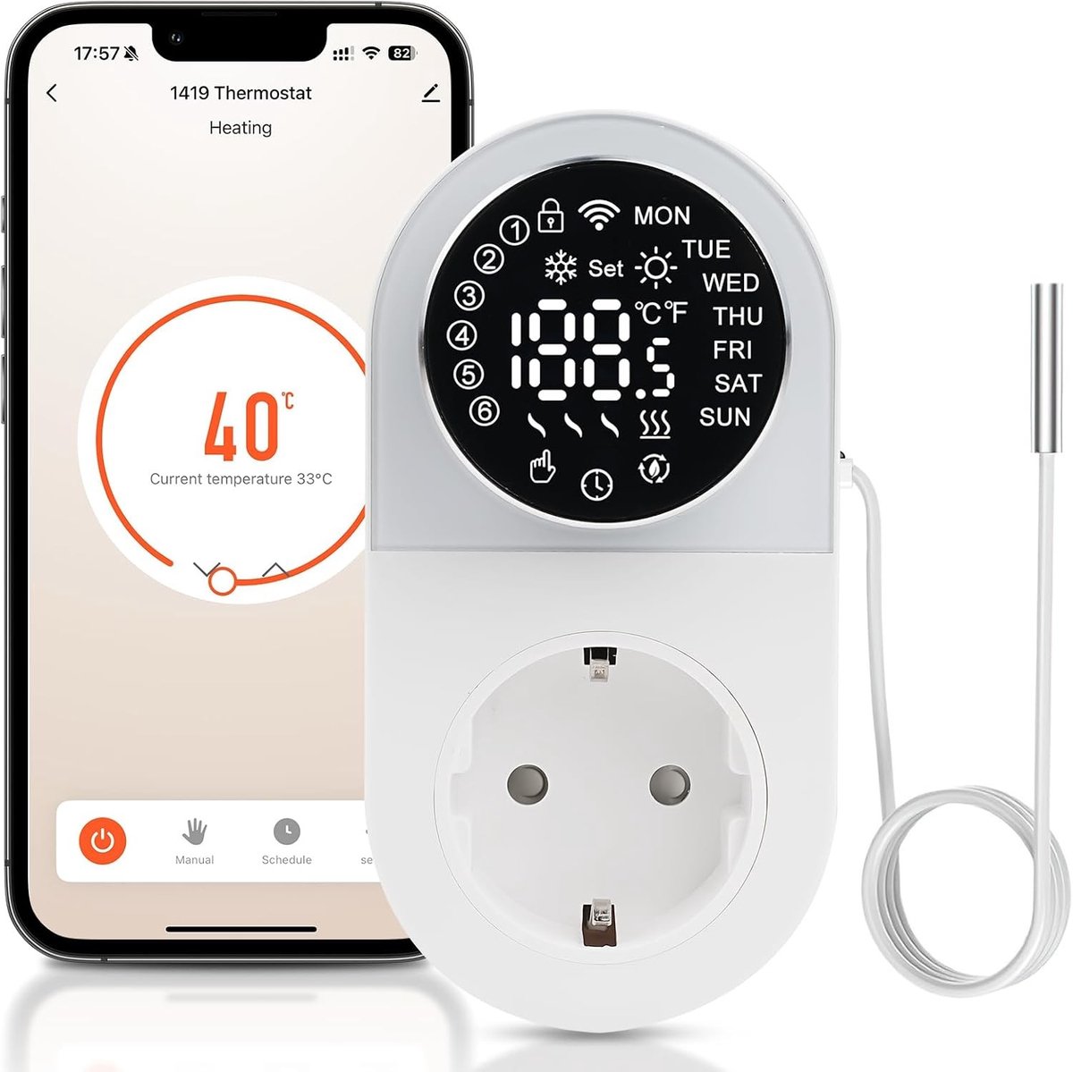 Draadloze Thermostaat - Wit - 220 V - Digitale Temperatuurregelaar met Draaiknop - Voor Koeling en Verwarming