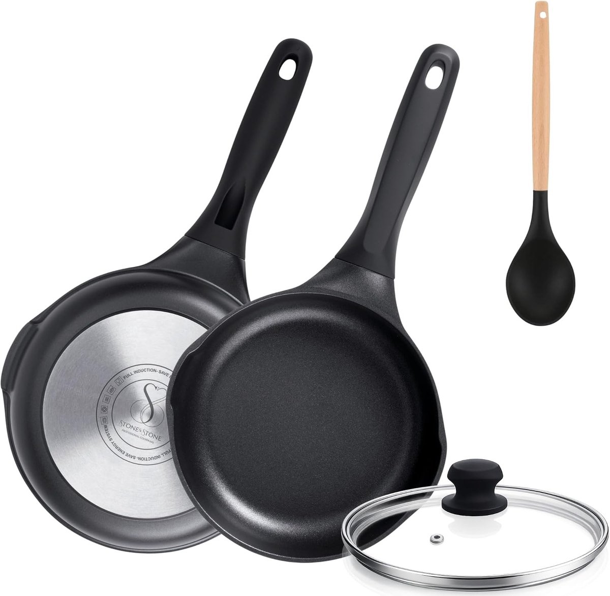 Inductie Koekenpan - 24 cm - Keramische Anti-aanbak Pan met Glazen Deksel - Voor Veilig en Gezond Koken