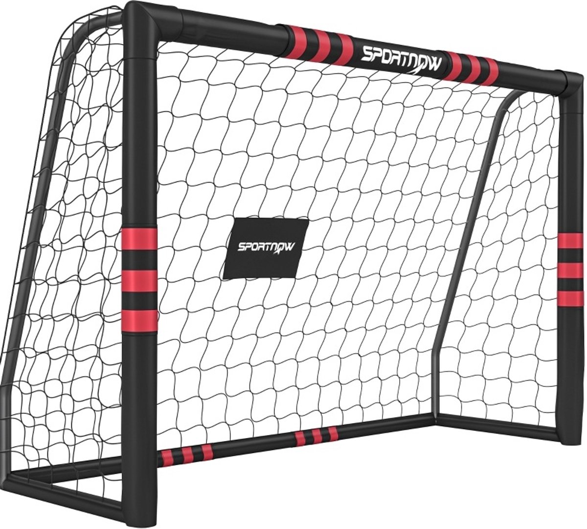 Voetbaldoel Gepolsterd 180 x 120 cm Metaal Zwart Rood Met Net En 5 Grondankers Voor Tuin En Park Training