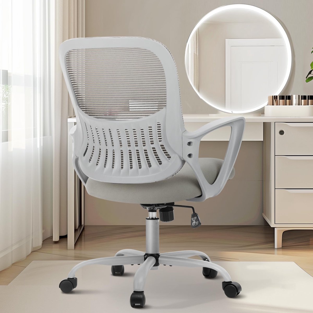 Sweetcrispy Bureaustoel, computertafel, managersstoel, ergonomische middenrug, mesh rolstoel met wielen, comfortabele - ShopVlot