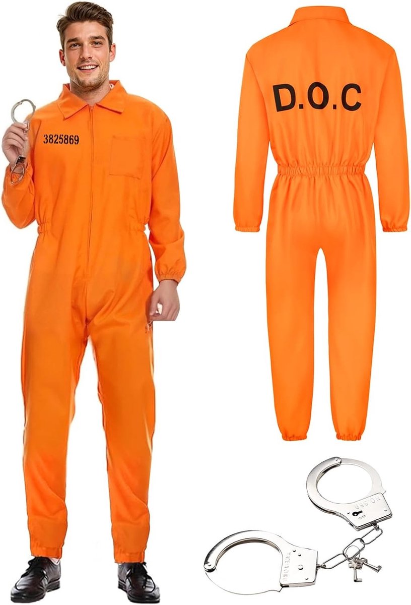 Oranje gevangeniskostuum voor mannen en vrouwen, unisex jumpsuit voor carnaval, themafeesten en kostuumverkleedpartijen, perfecte keuze voor cosplay en groepsoutfits