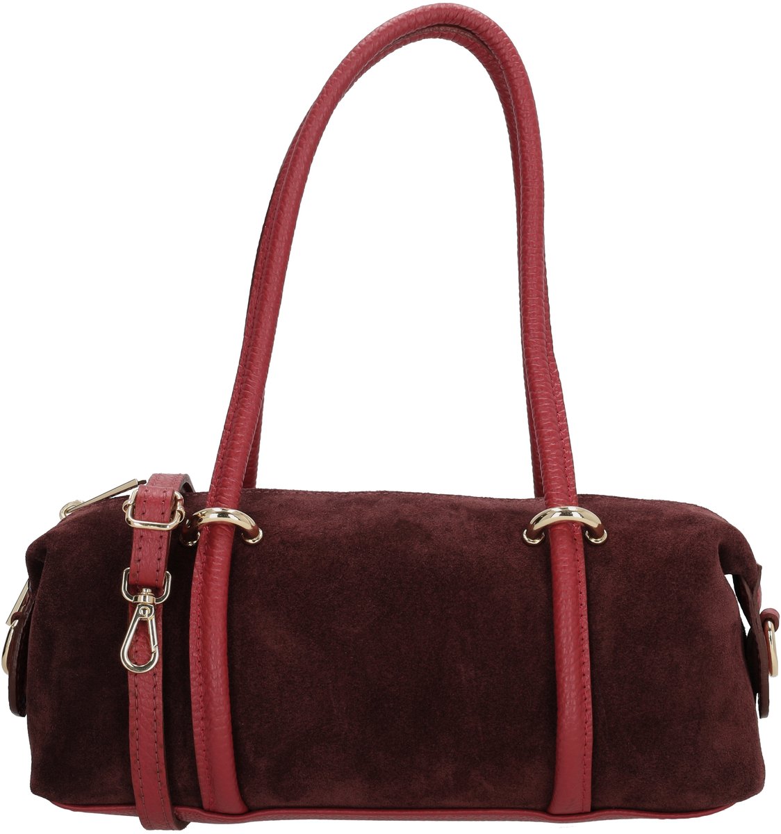 Charm London Vittoria Schoudertas - Suede - Damestas - Handtas - Ritsvak - Verstelbare Schouderband - Afneembare Schouderband - Leren Dames Tas - Bordeaux rood