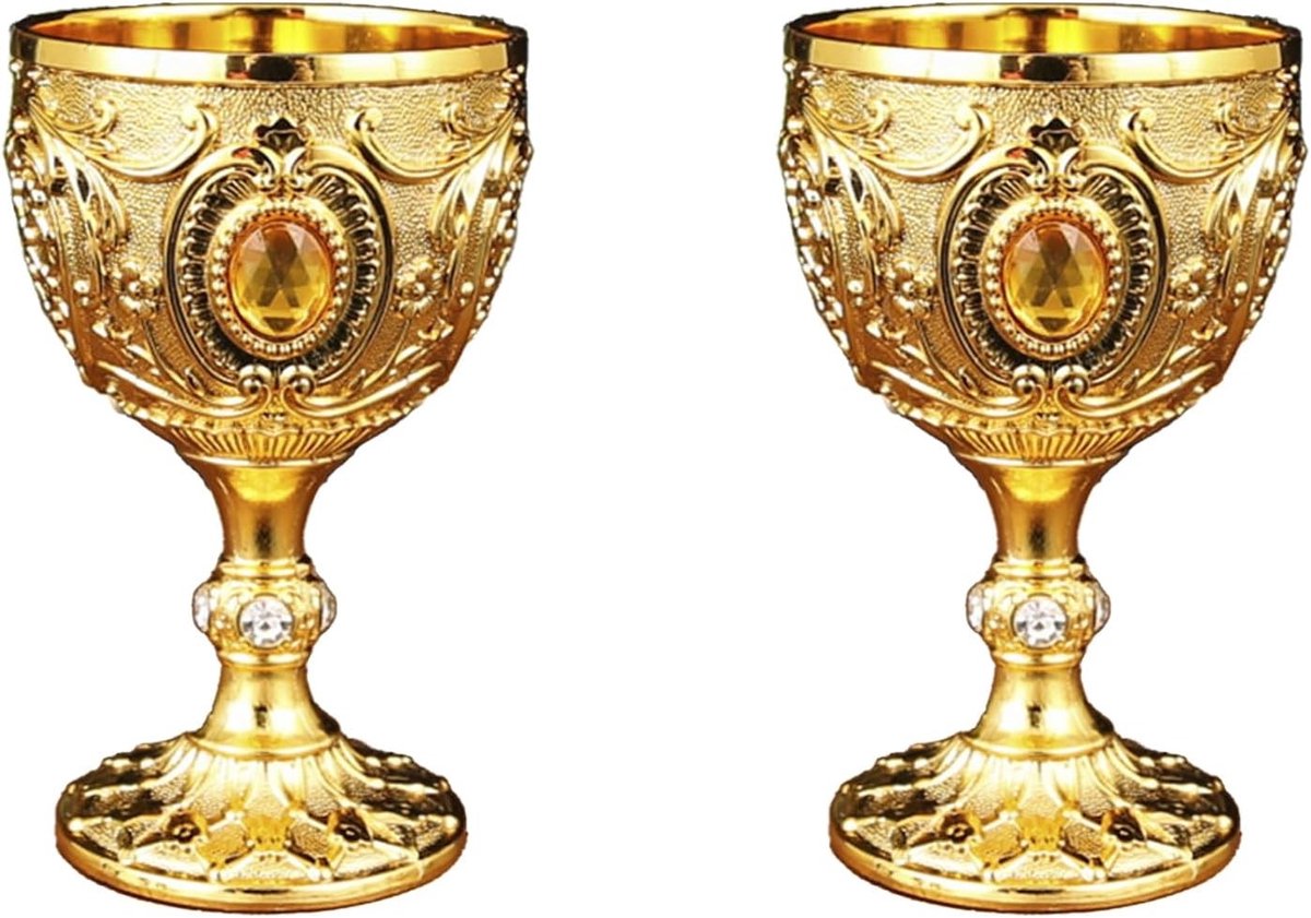 Wijnglazen zonder voet - Goud - 7 x 4.3 cm - Decoratief met Handreliëf - Voor Elke Gelegenheid
