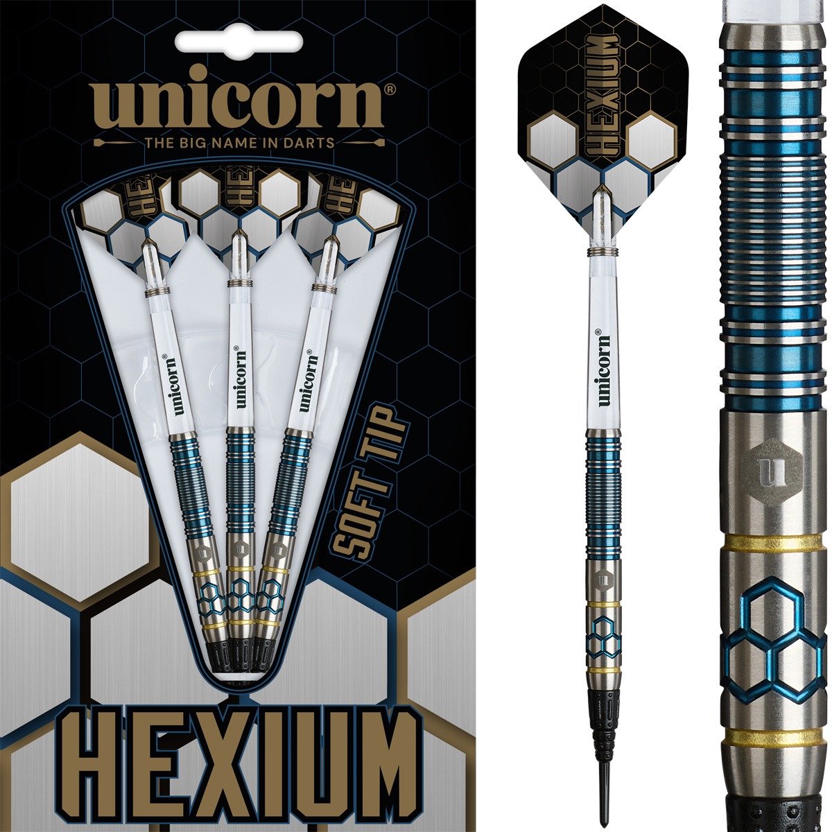 Unicorn Hexium 2 Blue Gold 90% - Soft Tip Darts