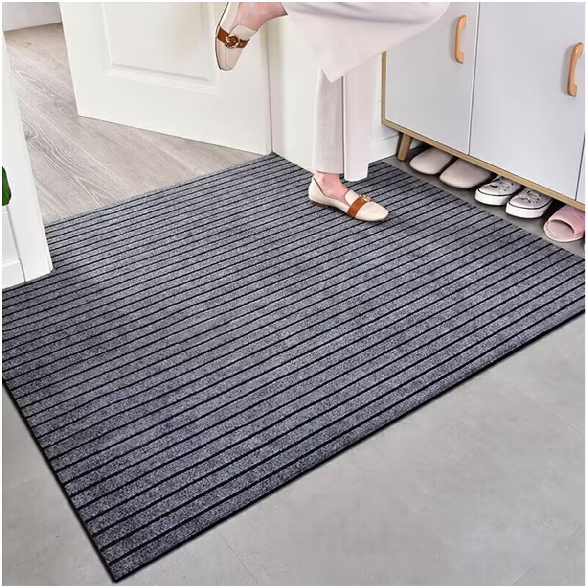 Famanu Antislip deurmat voor binnen, machinewasbare droogloopmat, dunne absorberende vloermat voor voordeur en keuken (110 x 110 cm Grijs