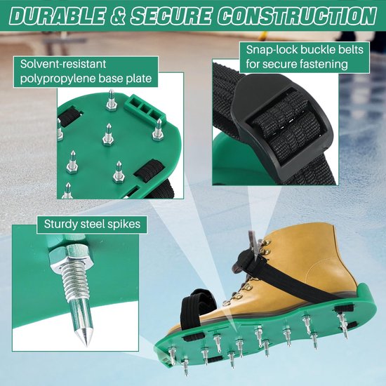 1 paar - tuin grond spijkerschoenen - epoxy schoenen - beluchting schoenen voor gazon - grondbewerkings schoenen - spijkerlengte 2,8 cm - gazon beluchting, tuinonderhoud, epoxy vloer installatie, grond losmaken - groen — afbeelding 3