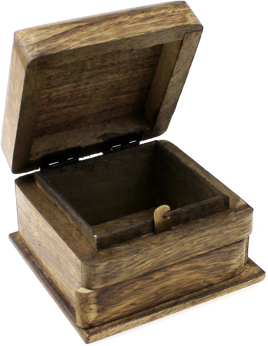 Houten kistje houten kistje bloem van het leven 10x10x6,5 cm, mangohout bruin, schatkistje juwelendoos, trickbox met - ShopVlot