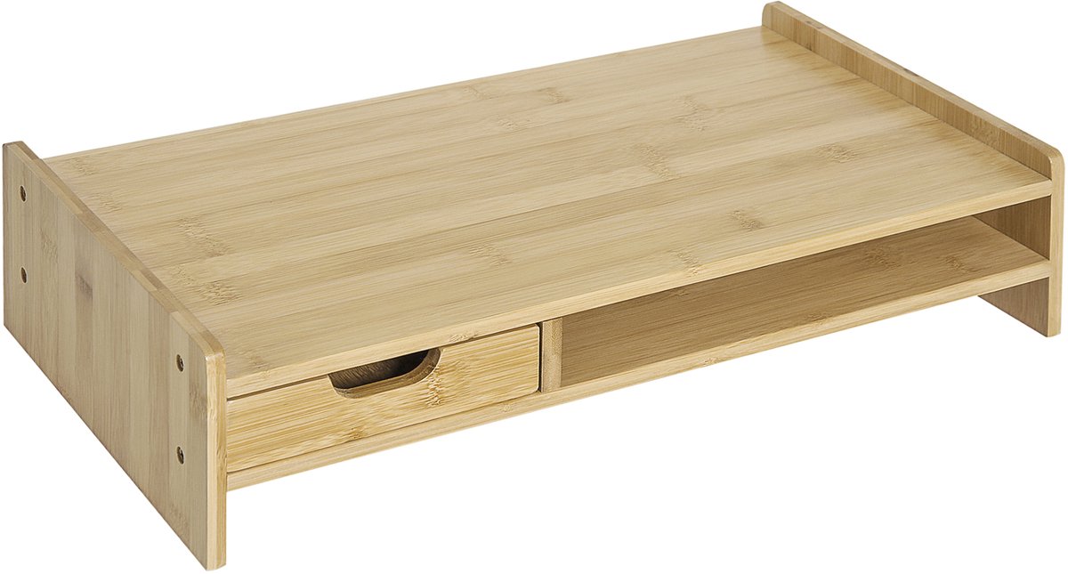 bamboe monitorstandaard, open vak, 1 lade, laptop
