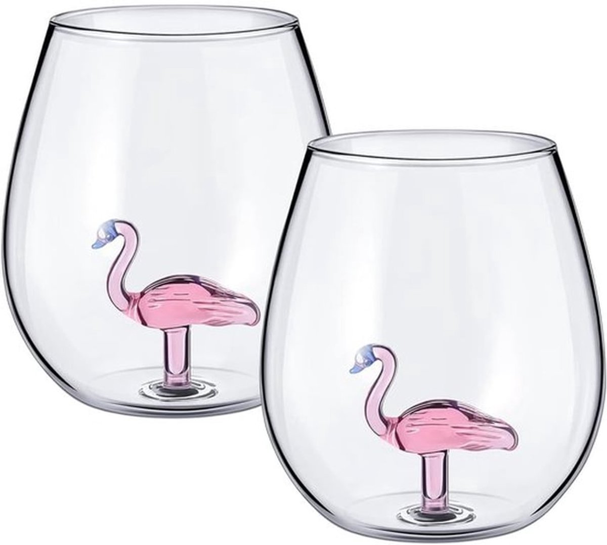 Wijnglas, 2 stuks 500 ml helder flamingo copa-glas voor keuken, witte drinkbekers voor restaurants, witte champagneglazen voor bruiloft, feest en jubileum (roze, transparant)