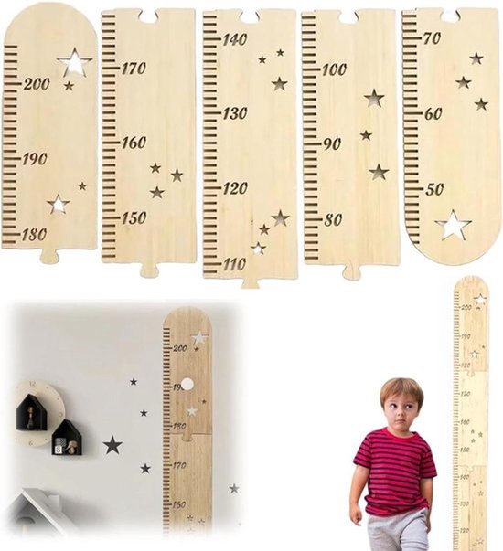 Gepersonaliseerde lengtemeetlatten voor kinderen, 50-200 cm, set van 5, voor wanddecoratie in de slaapkamer. — afbeelding 2