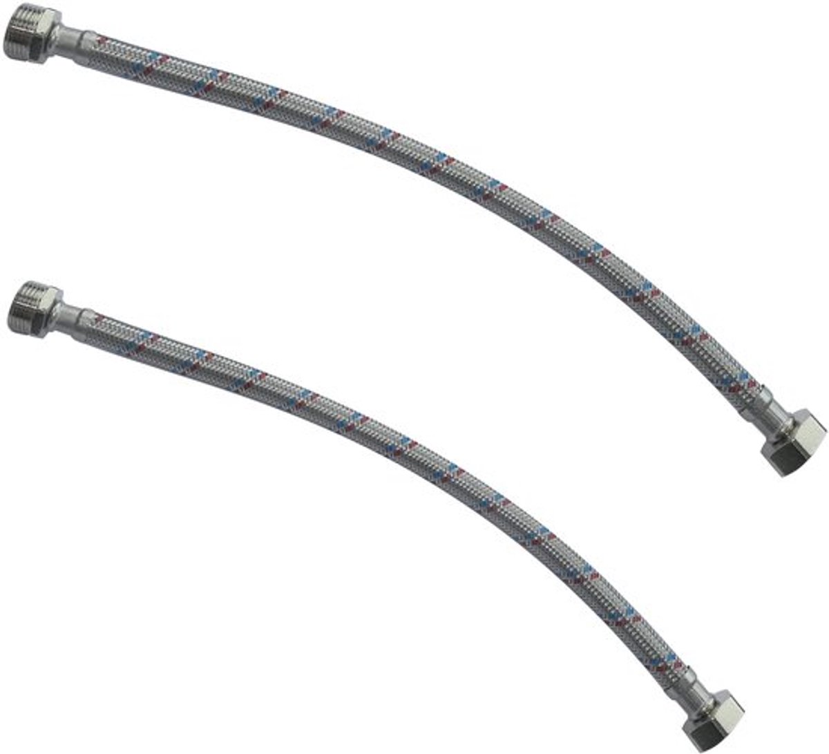 Aansluitslang Set van 2 - Flexibele Aansluitslang 400 mm - 1/2 inch Mannelijk/Vrouwelijk - Voor Kranen/Mengkraan - Roestvrij Staal Coating - Maximale Temperatuur 90 °C - Toevoslang