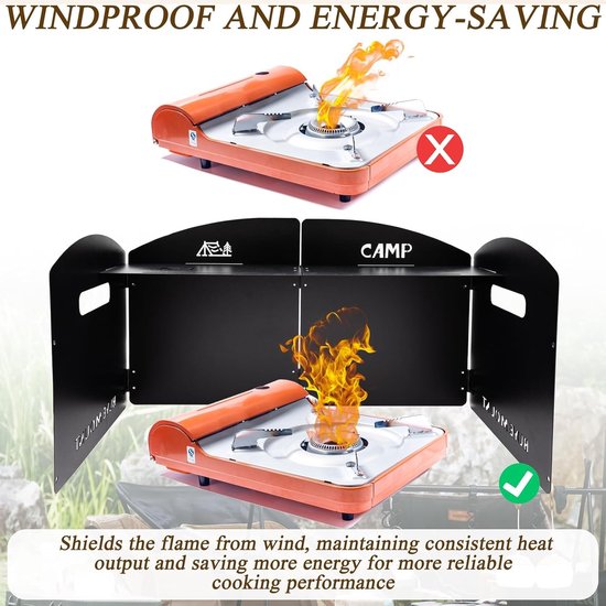 Opvouwbaar Camping Fornuis Windscherm met Opbergtas - Stalen 4 Platen Voor buiten Koken, Wandelen, Picknick, Backpacken van Merkloos — afbeelding 3