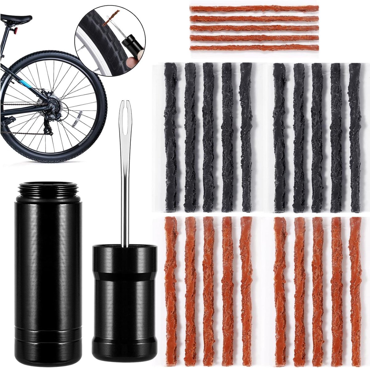 SnelShoppen - Tubeless MTB Reparatieset - Fietspomp zonder Binnenband - Rubberstrips 100mm x 6mm en 50mm x 3mm - Inclusief Stalen Fork - Ideaal voor F