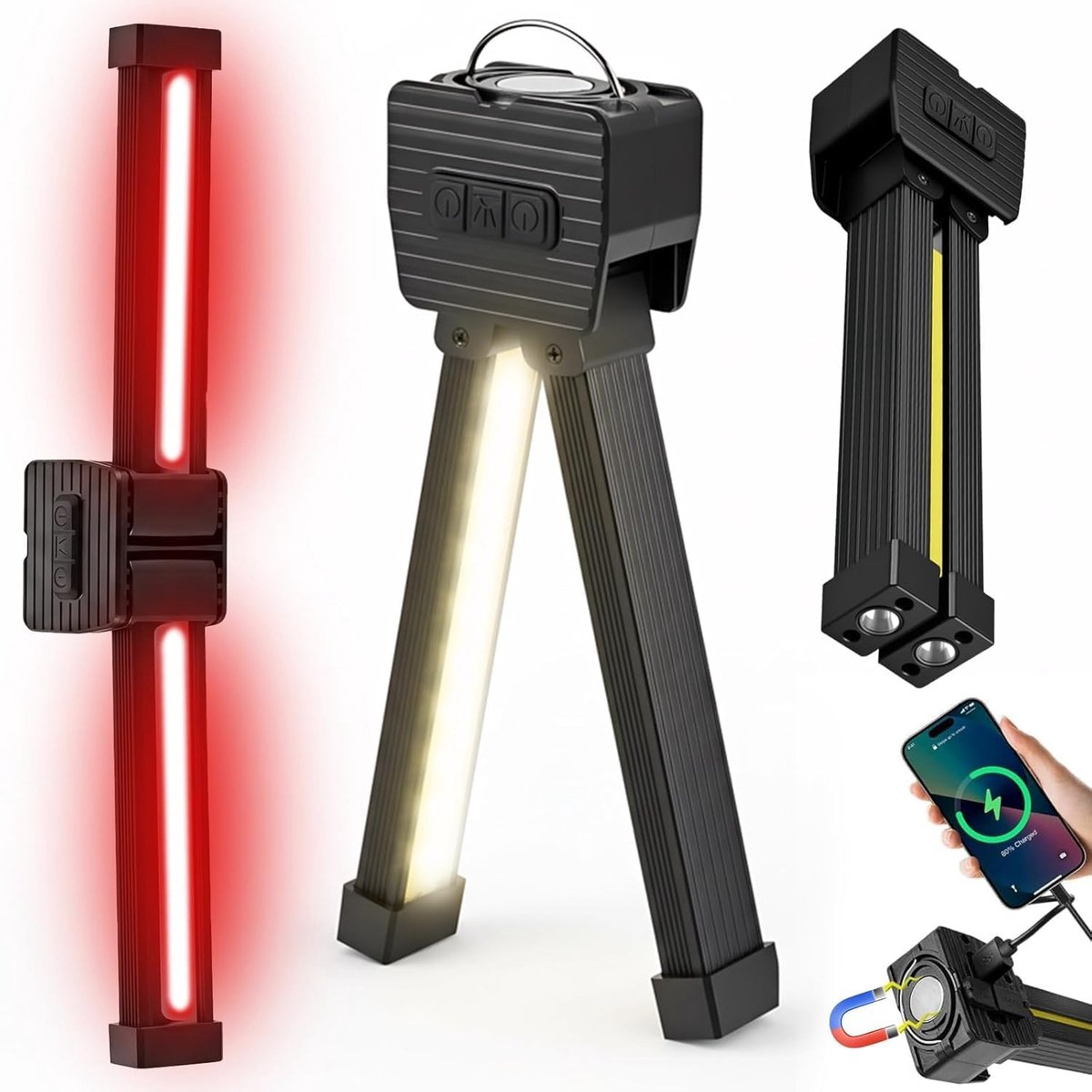 VOBOR Draagbare magnetische led-poseerlamp voor sportschool, 7 helderheidsniveaus, 4 modi, IPX4 waterdicht, USB - ShopVlot