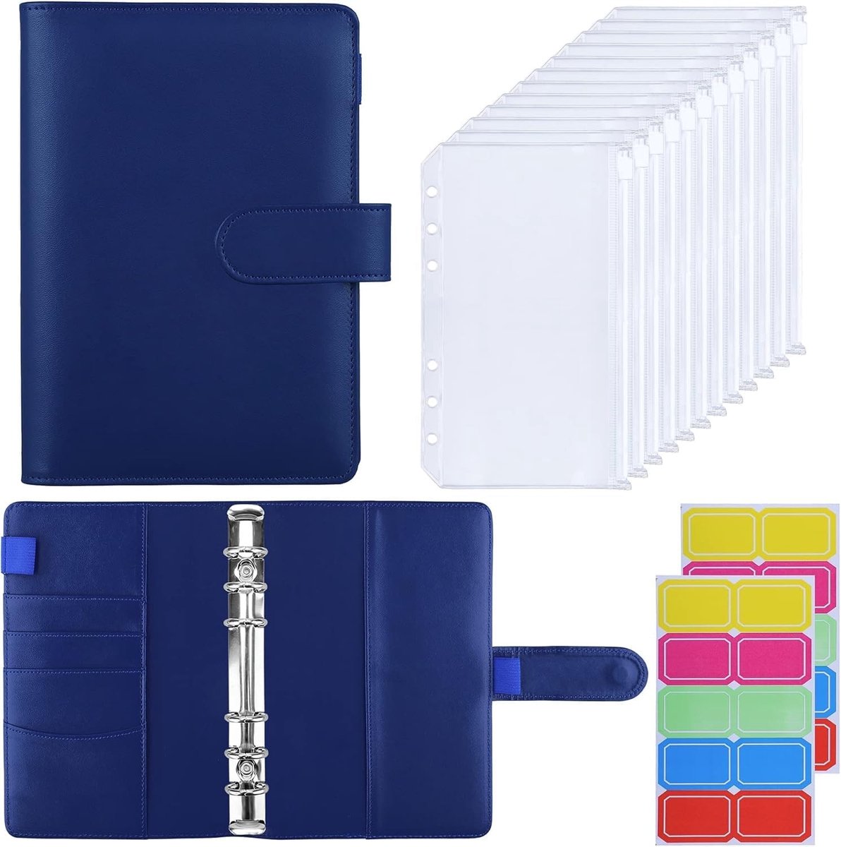 Zipper Budget Binder Envelopes voor Geldorganizer, Budget Planner met Geld Enveloppen, Besparingsportemonnee met Vakken in Marineblauw voor Effectief Budgetteren