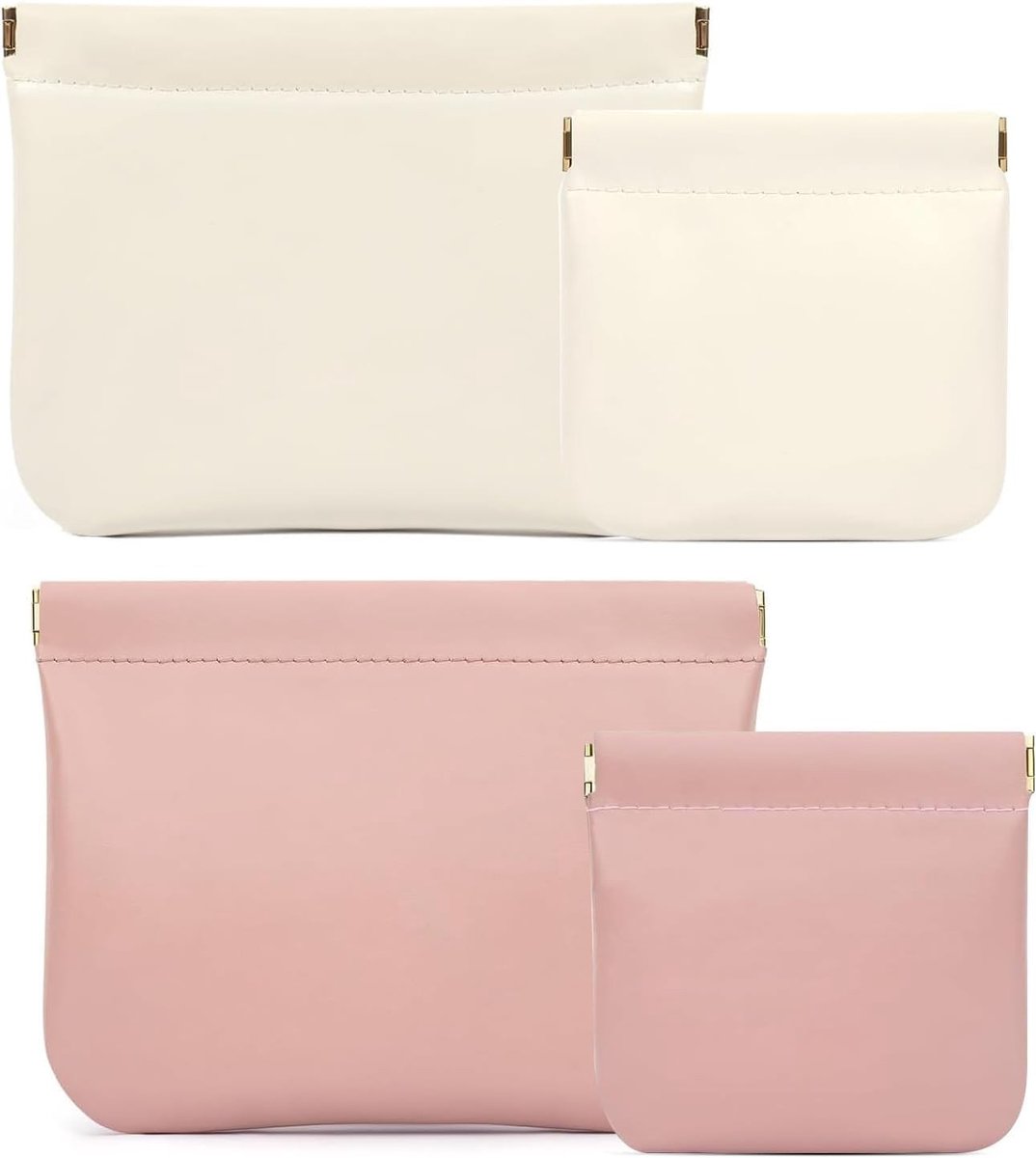 Set van 4 Kleine Makeup Tassen en Organizer Pouches voor Lippenstift, Sieraden en Hoofdtelefoon - Wit en Roze, Perfect voor Handtas en Reizen