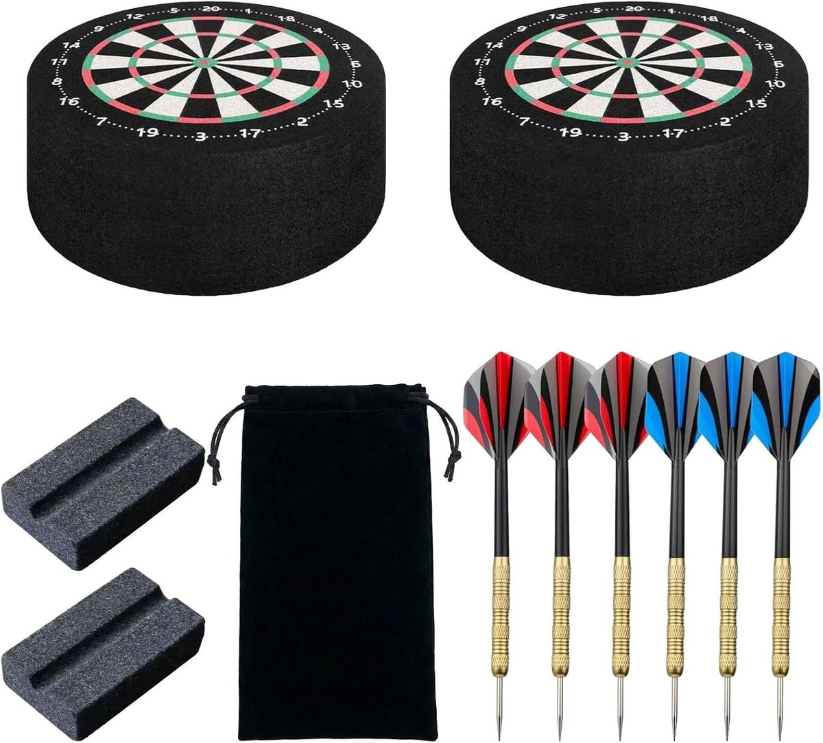 11-delige dartset met 6 stalen dartpijlen, 2 mini-dartborden, slijpstenen en opbergtas voor thuis en clubs, perfect voor dartliefhebbers en spelletjesavonden