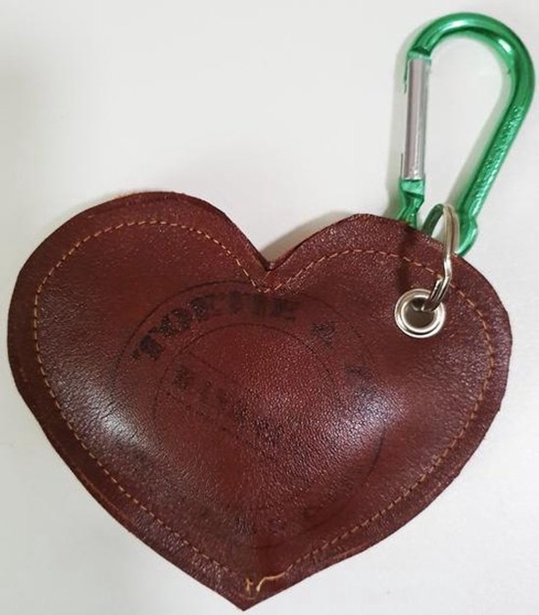 Toetie & Zo Handgemaakte Leren Tashanger Sleutelhanger Hart Bruin, kersthanger, kerstdecoratie