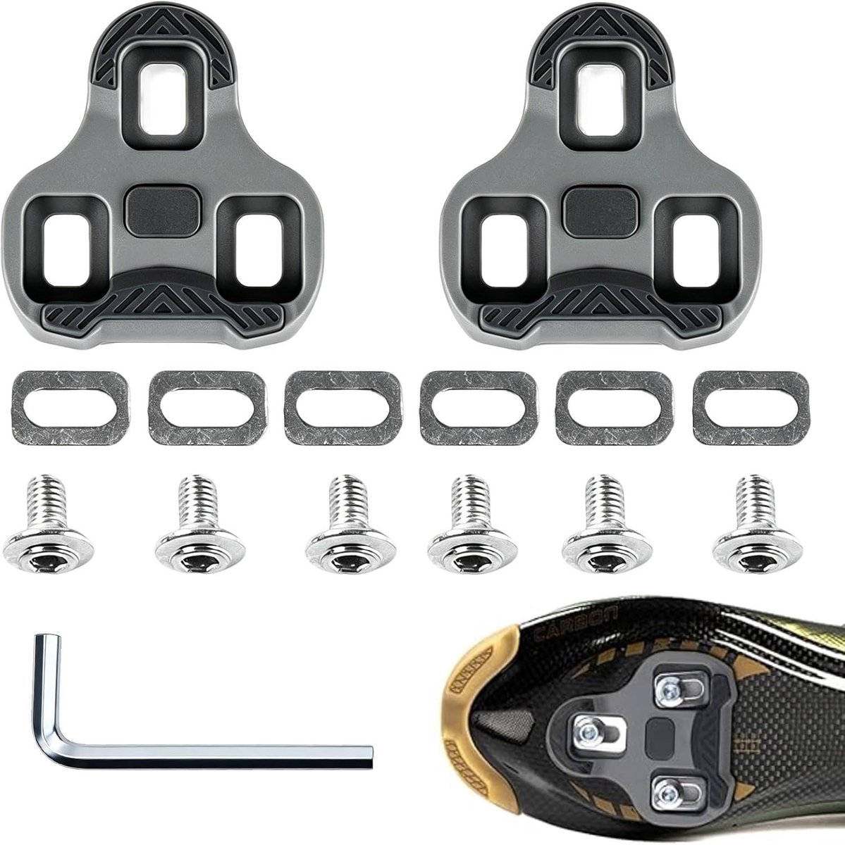 Fietsschoenplaatjes met 3 gaten voor Look Keo-systeem, antislip en verstelbaar, ideaal voor racefiets en optimale krachtoverbrenging