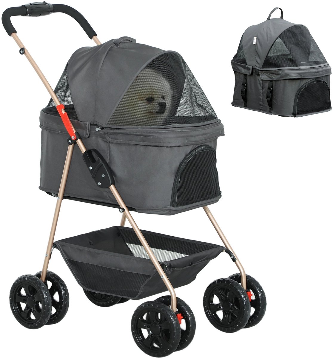 3-in-1 Hondenbuggy – Opvouwbare Hondenbench & Transporttas – Grijs