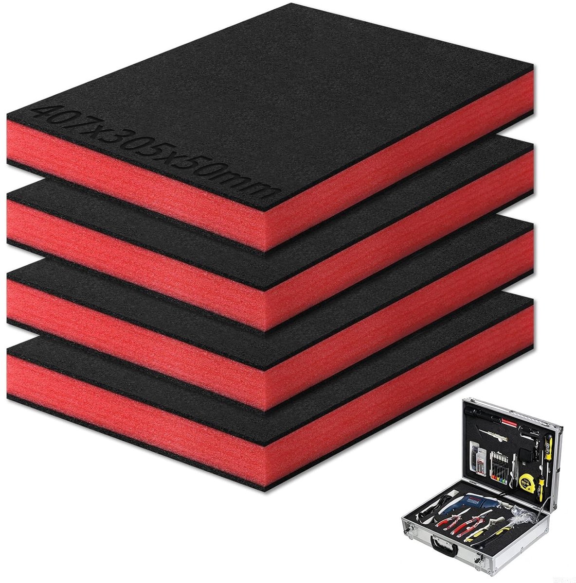 Foam Bladen voor Gereedschapskoffers en Werkplaatswagens - 4 Stukken (407 x 305 x 50 mm) Snijbaar Schuim voor Organisatie en Bescherming van Gereedschap