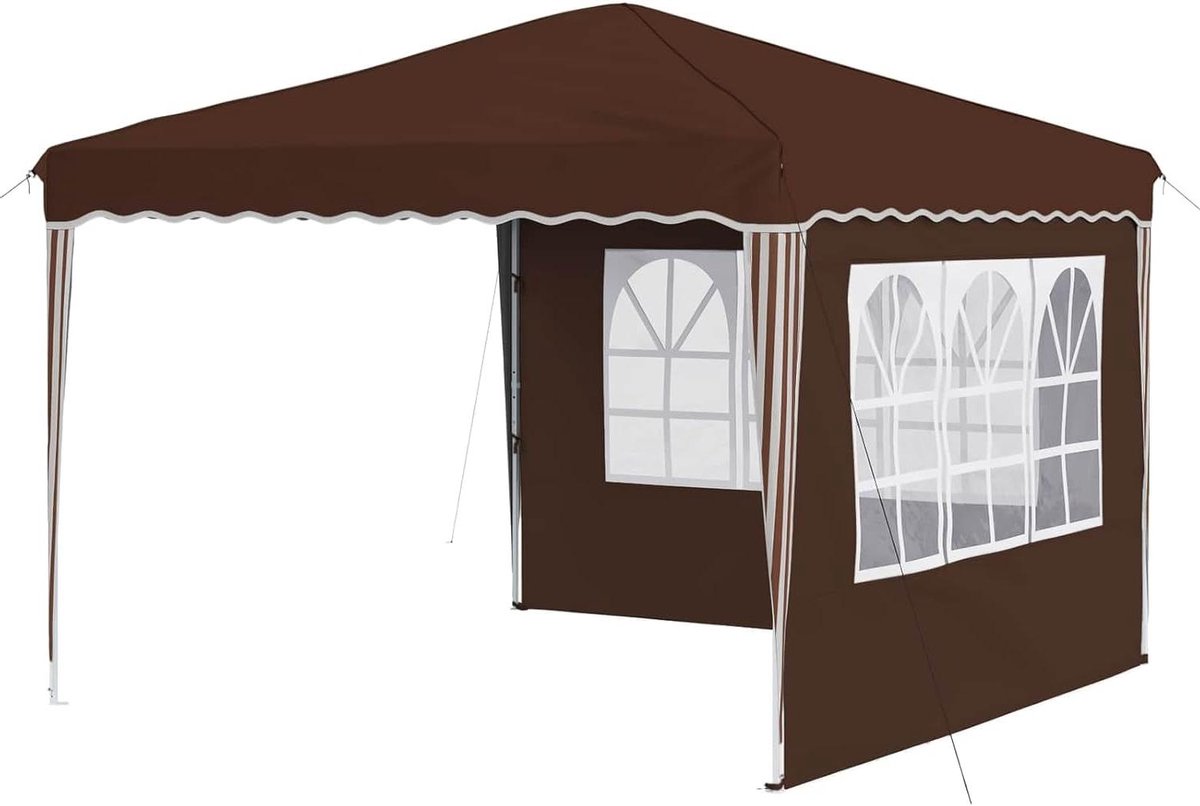 Pop-up Partytent - Feesttent Gazebo - Buitenfeesten Organiseren - Waterdicht UV-bestendig - 288 x 288 cm - Bruin