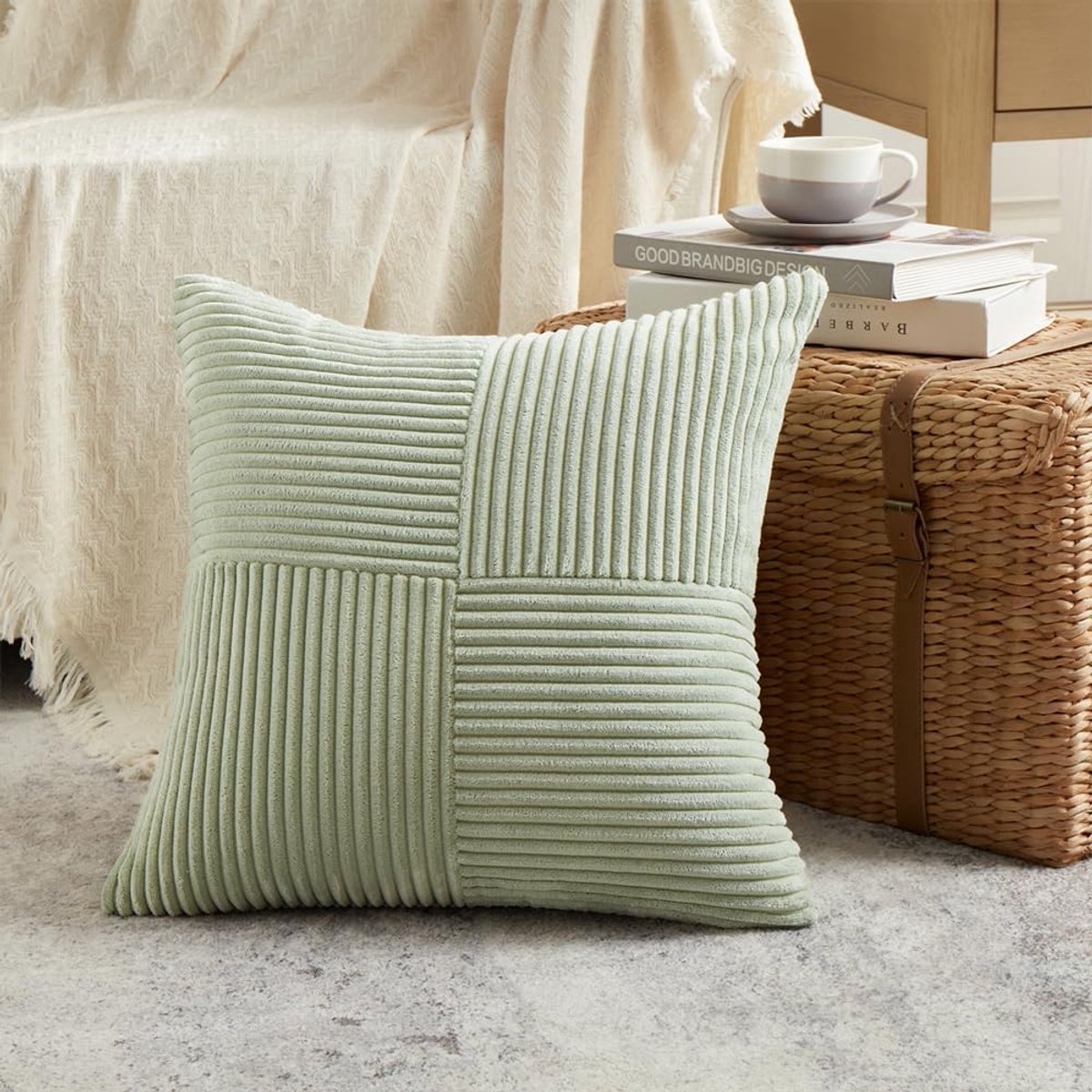 Kussenslopen 60 x 60 cm - lichtgroen corduroy fluweel - modern ontwerp - zacht en comfortabel - ShopVlot