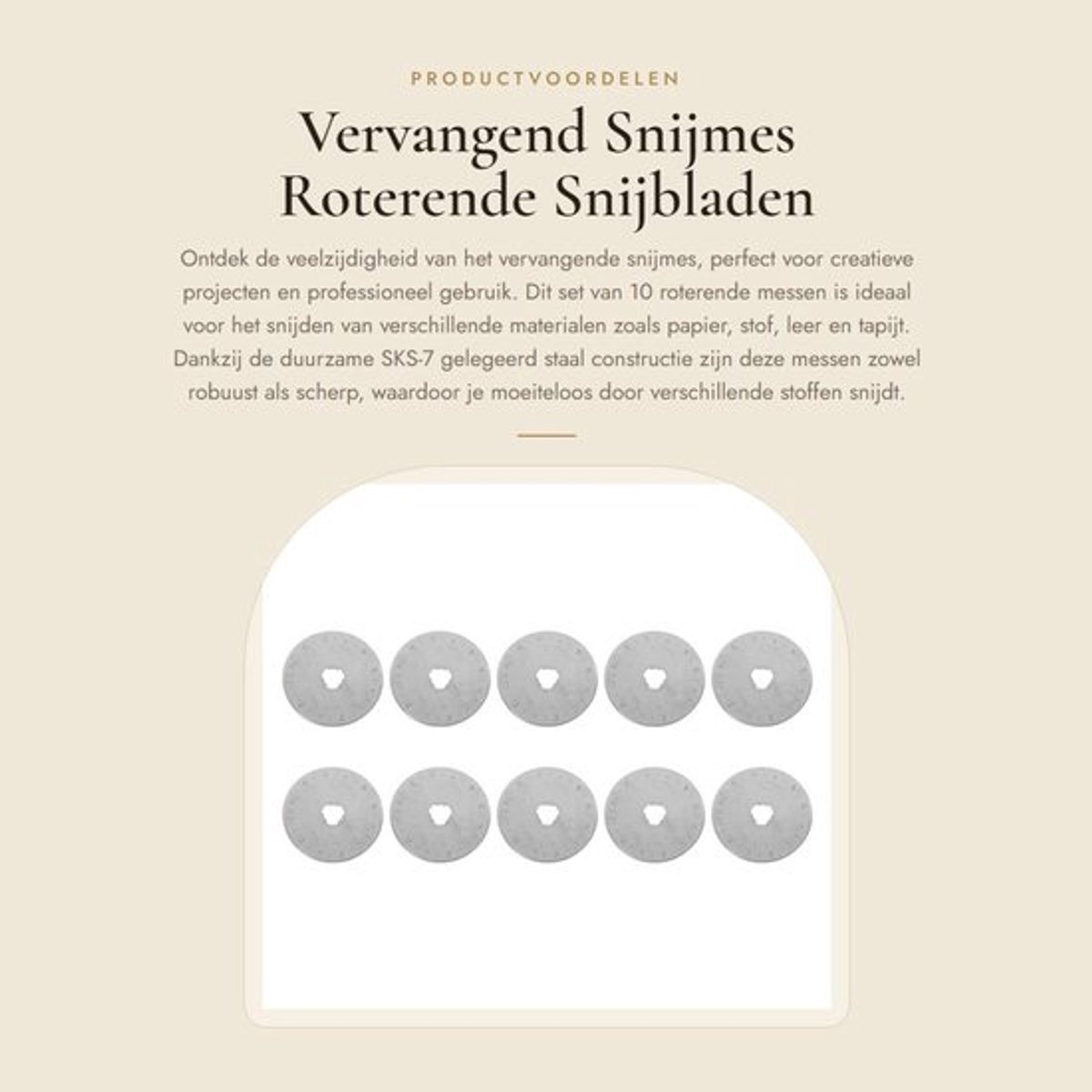 Snijmes Vervangend 10 Stuks - Roterende Messen - Gelegeerd Staal - Hoogte Snijprestaties - Voor Stof/Papier/Leer - Roterend Mes