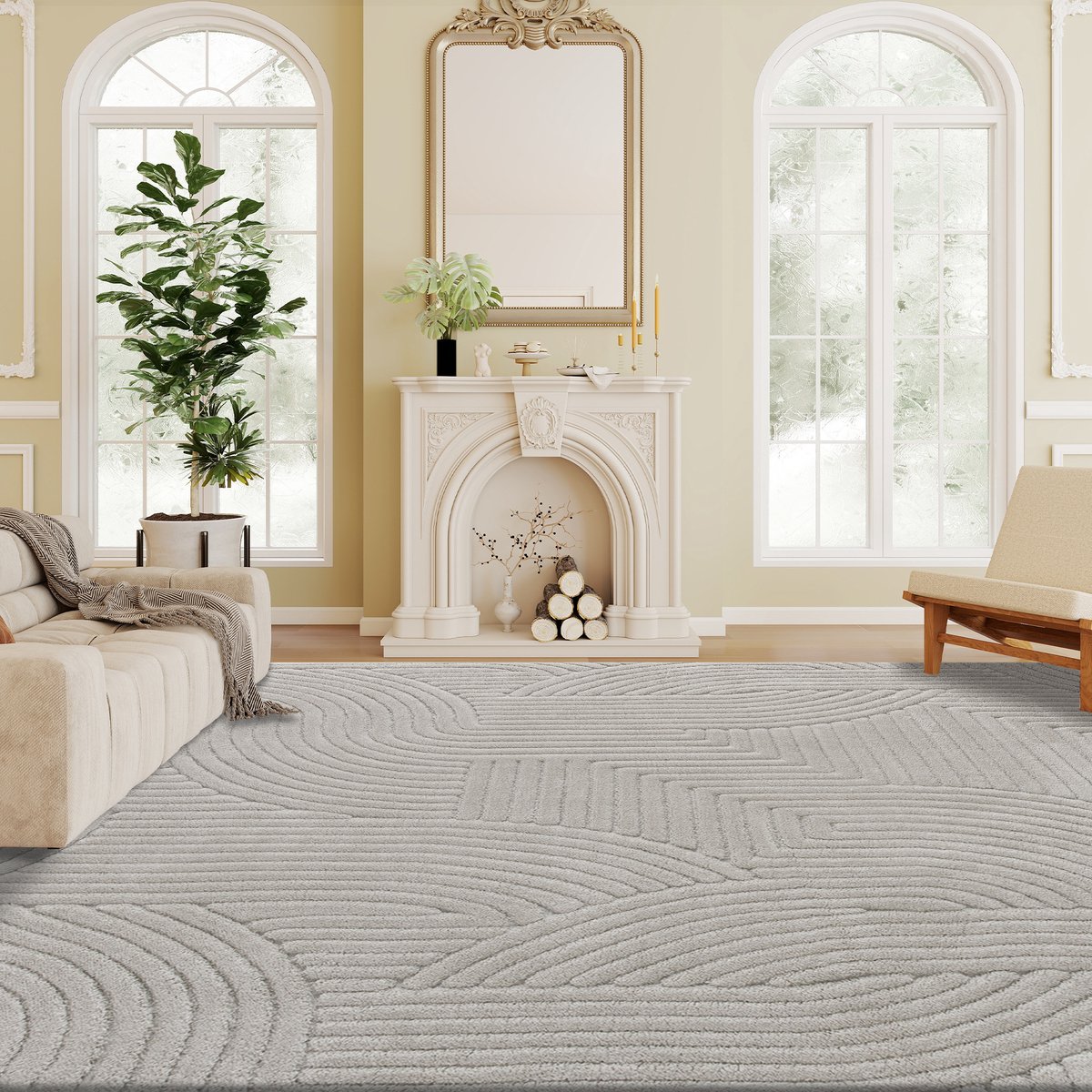 TEKROA® Zacht Hoogpolig Vloerkleed - Hoogpolig tapijt - Zacht en Antislip - Carpet 160 x 120 cm - Grijs