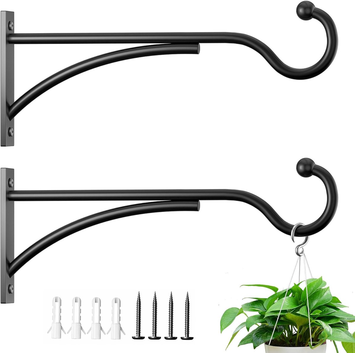 SnelShoppen - Hanghaken voor Buiten - Zwart Metalen Beugel 11 Inch voor Manden, Vogelvoeders, Lantaarns, Windgongen - 2 Stuks voor Tuin, Camping en Ba
