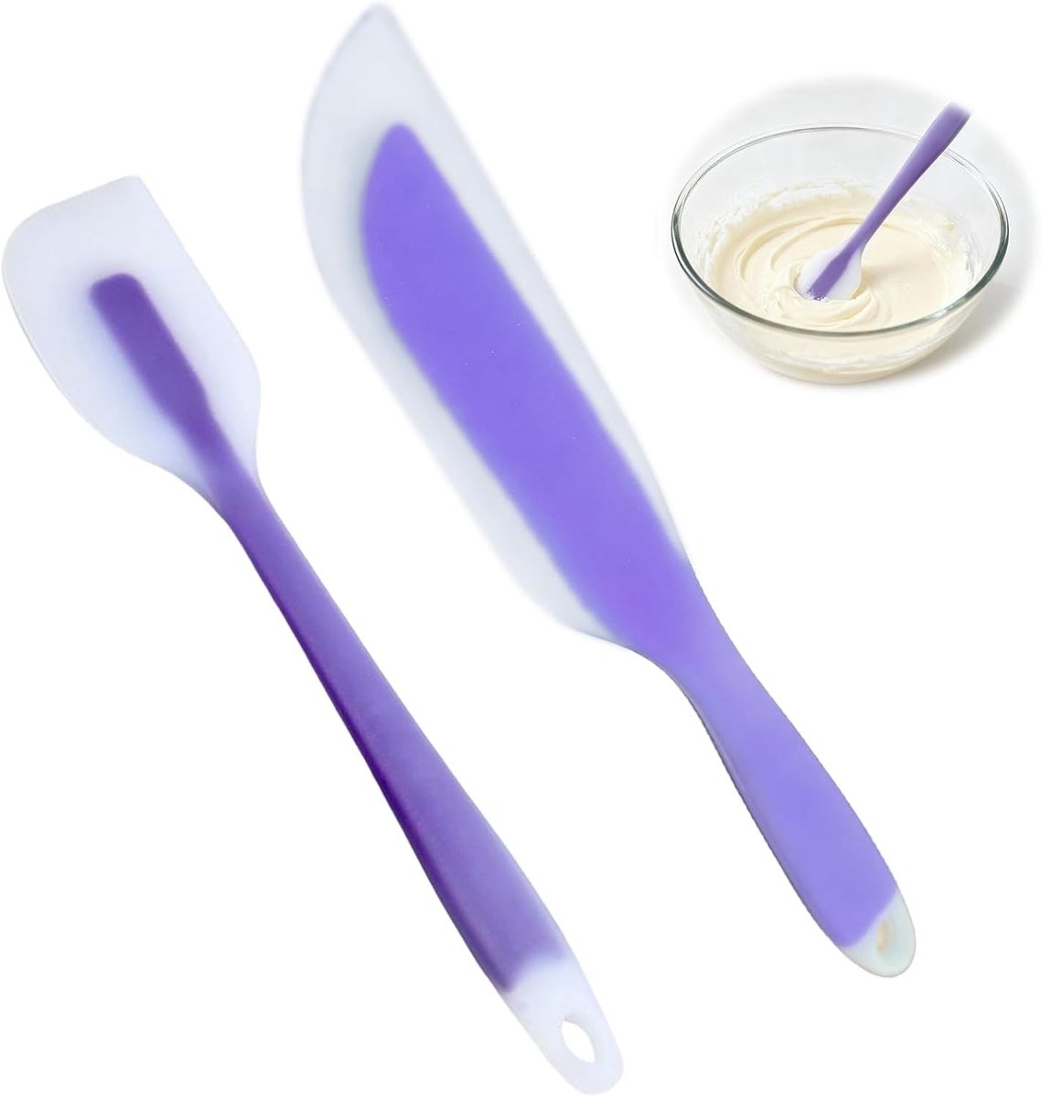 Set van 2 Flexibele Siliconen Spatels - Warmtebestendig, Ideaal voor Bakken, Koken en Mengkommen - 27 x 4 cm en 21 x 4 cm, Paars