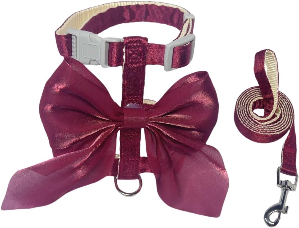 SnelShoppen - Kattenharnas met Riem en Halsband - Verstelbaar H-vormig Harnas met Decoratieve Strik voor Katten en Puppy’s (Rood)