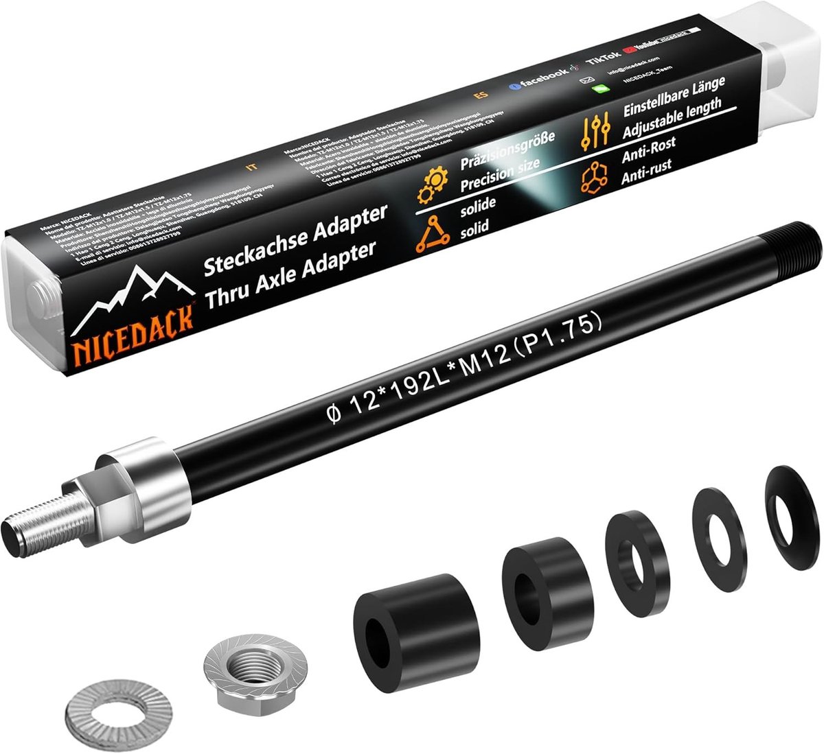 M12 Thru Axle Adaptor voor Fietstrailer, Verstelbare As, Geschikt voor Diverse Fietsen en Aanhangers