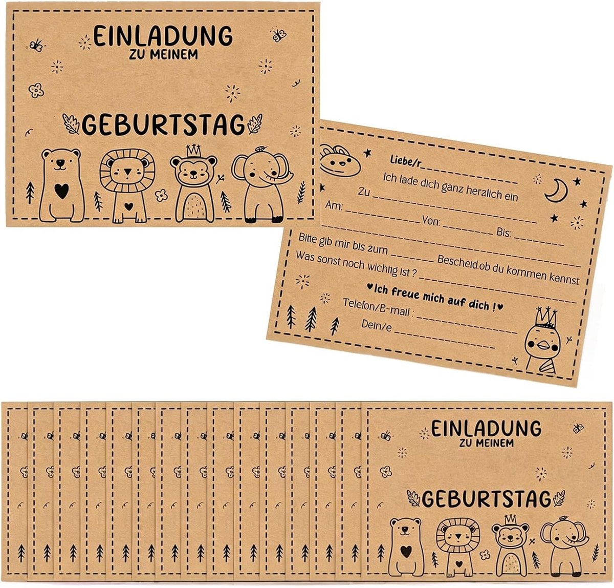 Verjaardagsuitnodigingen voor Kinderen, 15 Stuks, Kraft Papier, Creatieve DIY Uitnodigingen voor Jongens en Meisjes, Feestuitnodigingen