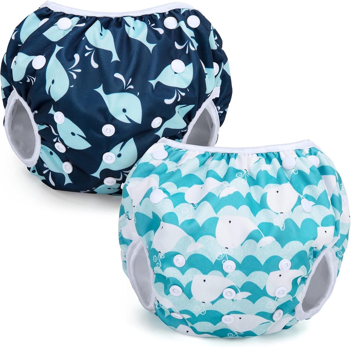 Herbruikbare zwemluiers (set van 2) - Verstelbare badluiers, wasbare luiers voor babyjongens en meisjes, perfect voor zwemlessen en vakanties, met schattige walvisprint
