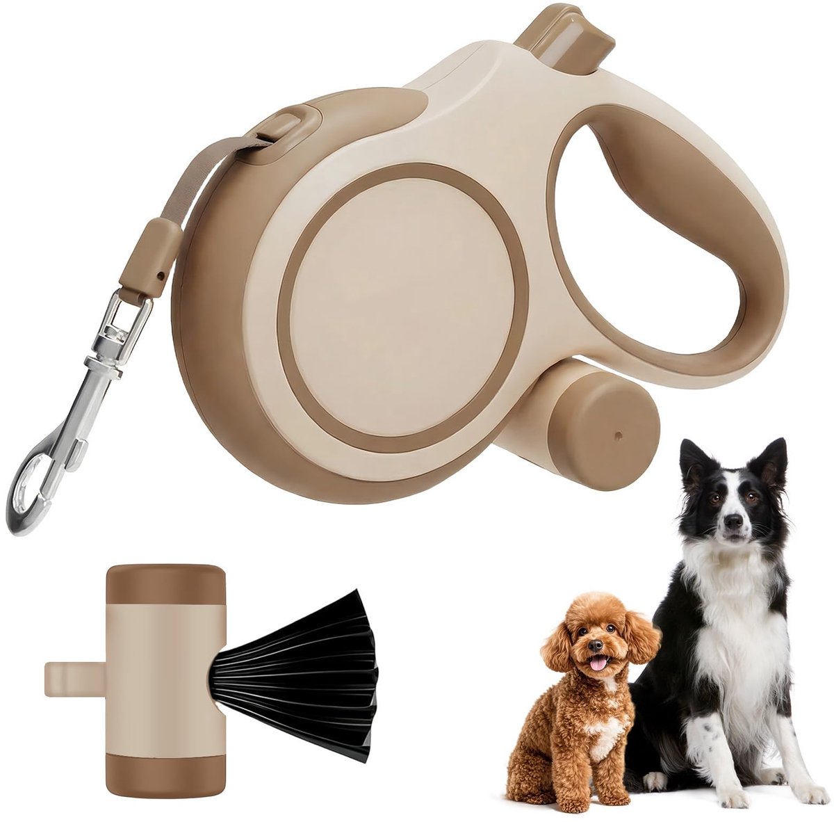 SnelShoppen - Eco Hondenriem 8m, Robuuste Rollijn voor Honden tot 50kg, Flexilijn met Comfortabele Handgreep & Poepzakjeshouder, 360° Anti-Verwarring,