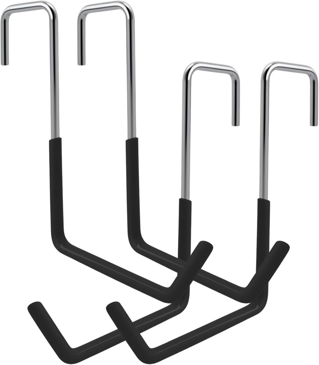 Fietshouder set van 4, S-vormige garagehaken met dompelcoating voor het ophangen van fietsen, tuingereedschap en ladders, ideaal voor een opgeruimde garage en tuin