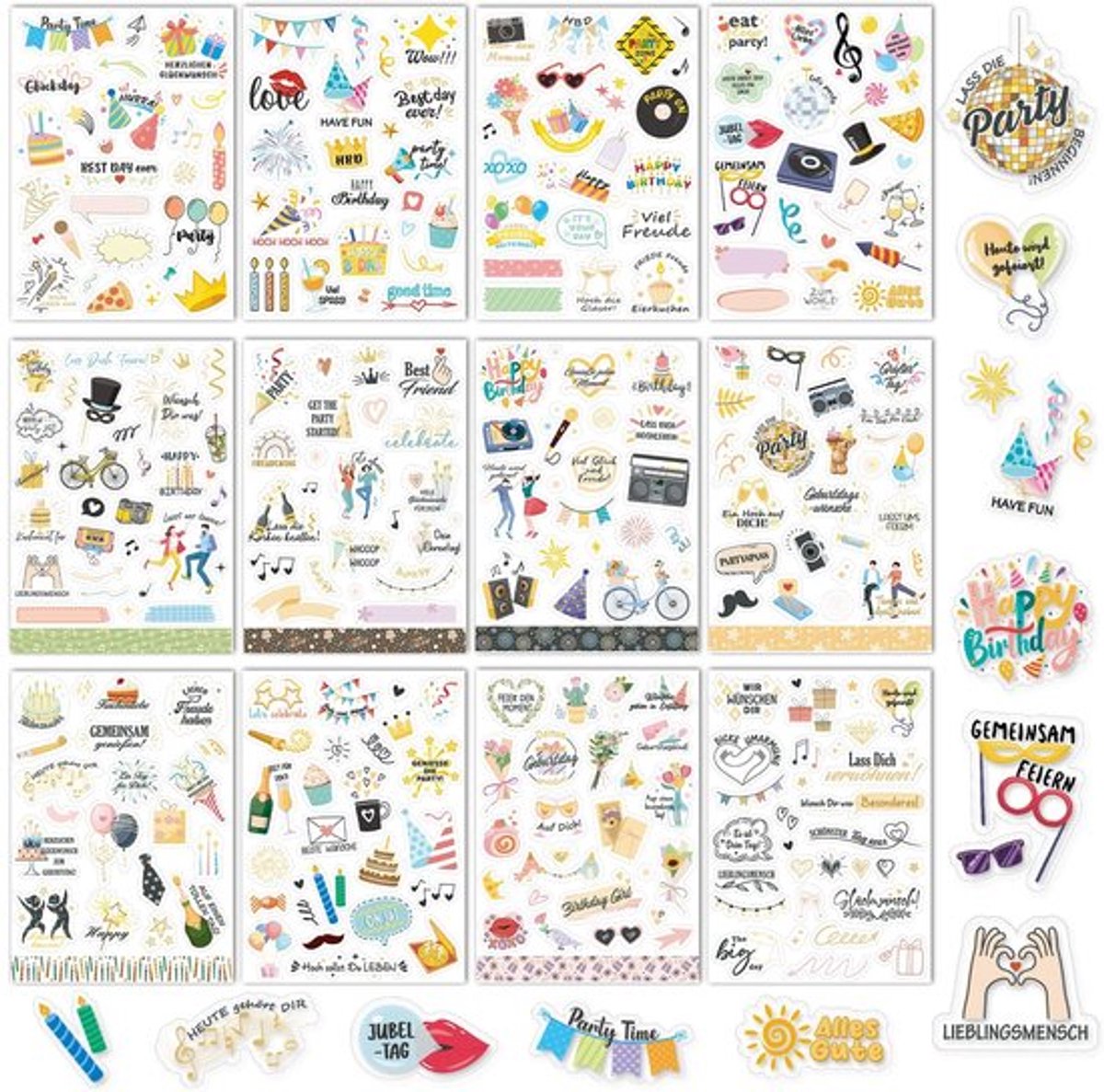 Verjaardagsstickers 310+ Stuks - Gastenboek Stickers - Fotoalbum Stickers - Scrapbook Decoratie - Zelfklevende Stickers - Veilig en Eenvoudig in Gebruik - Feeststickers