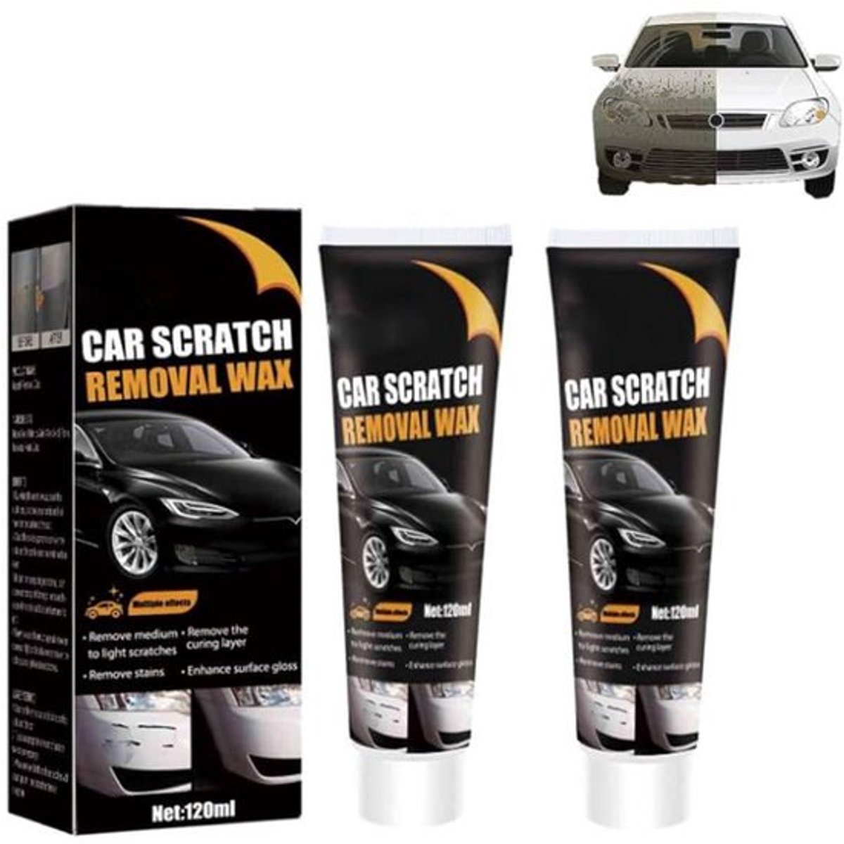 SnelShoppen - 2x Car Scratch Remover Wax - Effectieve Polijstcreme voor Auto - Zwarte Krassen Verwijderen - Hydrofobe Coating - Eenvoudig in Gebruik